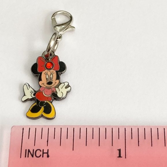 Vintage Disney Minnie Mouse Clip On Charm Zipper Pull Purse EnamelCrystal Signed - Picture 7 of 8